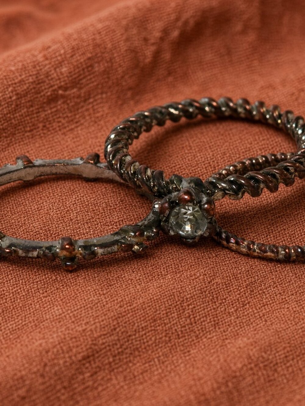 Rustic With a Twist 3Pc Farmhouse and Boho Ring Trio Mixed Metal Copper Tone